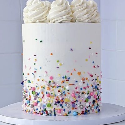 6” Round 3 Layer Cake. Single Color Buttercream With Sprinkles Only