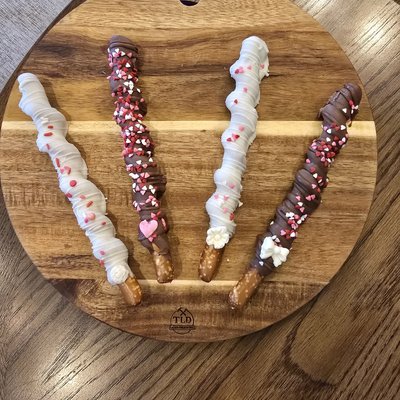 Caramel Wrapped Chocolate Pretzel Rods 