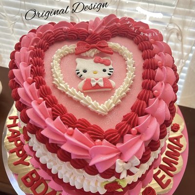 Signature Hello kitty Vintage Heart Cake 9” (25+ Servings)