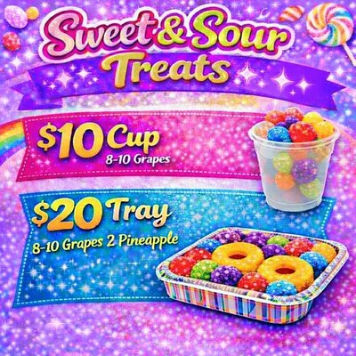 🚨Special🚨 Candied Fruit Cup✨ Flavor & Topping of the week is Grape & Smarties Candy Topping 