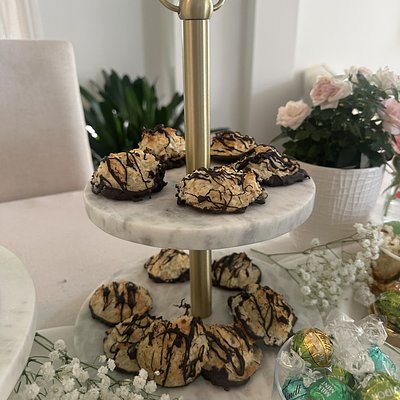 Chocolate Dipped Coconut Macarons