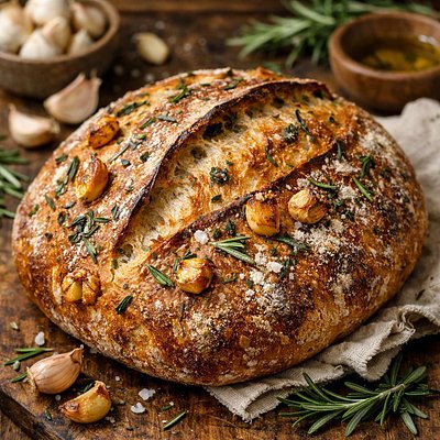 Rustic Rosemary Garlic Sourdough Bread