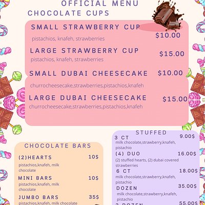 Dubai Chocolate menu