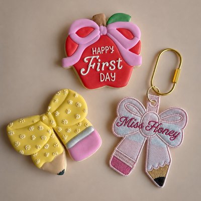 Teacher/backpack embroidered Keychain And Cookie