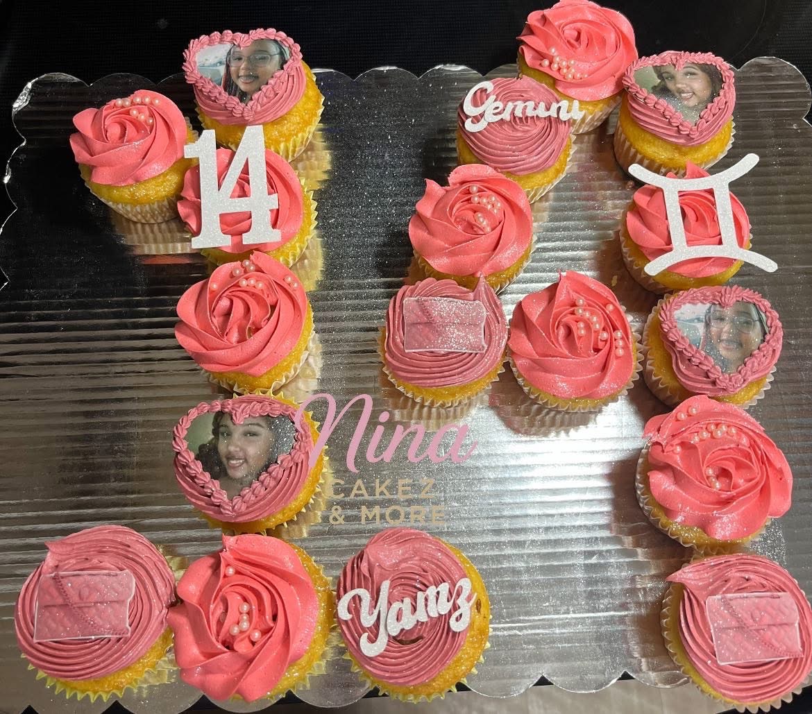 Glam Number Cupcakes – Custom Photo & Topper Set
