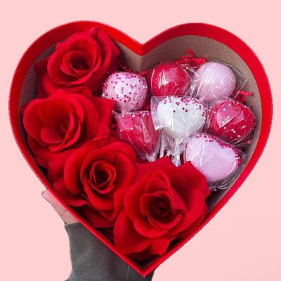 Cake Pops in a Heart Box w/ Eternal Roses
