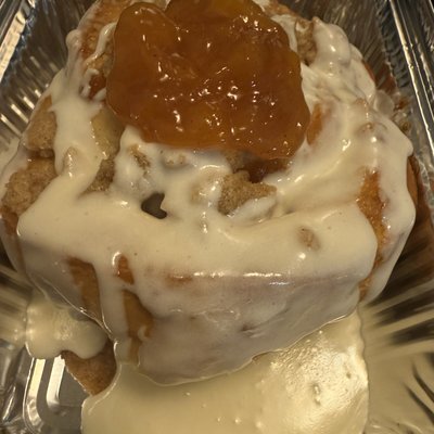 Two Peach Cobbler Cinnamon Rolls 