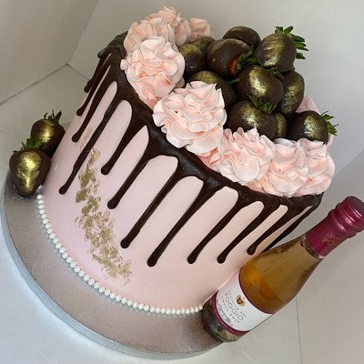 8” Serves Up To 20-25 Ppl Chocolate Cover Berry’s With Bottle Champagne 