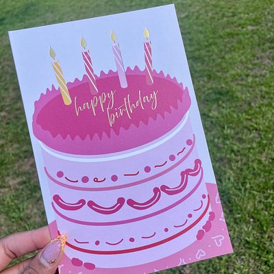 Pink Cake Happy Birthday Card 