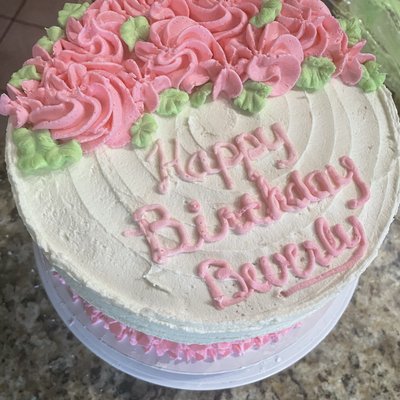 Traditional Birthday Cake - Flowers And Happy Birtjday