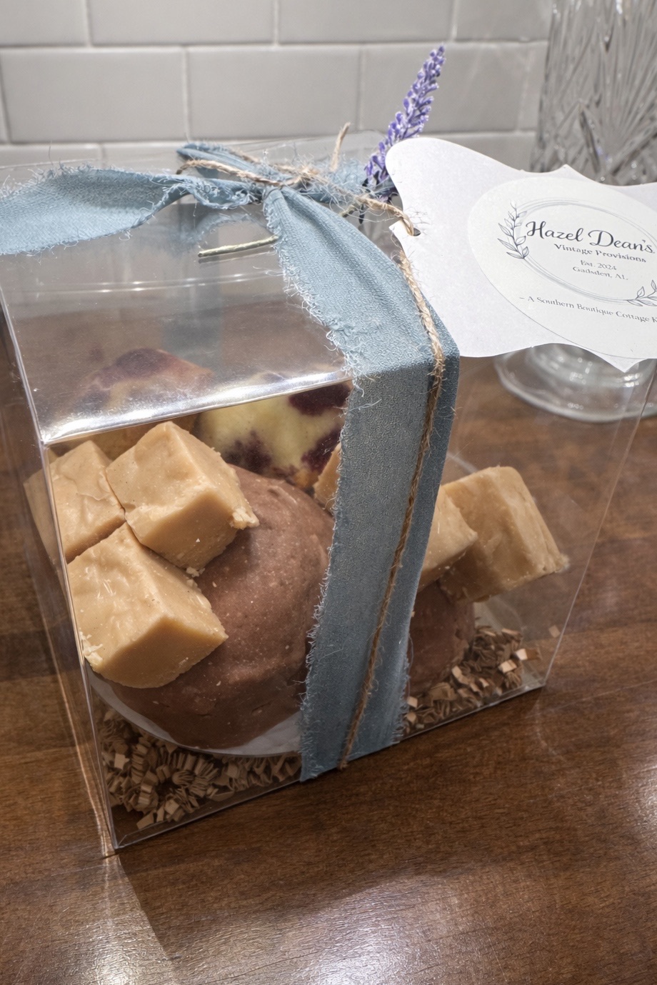 The Estate Sampler Box - Mini Chocolate Pound Cake (2) Lemon Blueberry Bundt Cake (2) Peanut Butter Fudge (1/4 LB) 