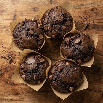 Double Chocolate Chip Sourdough Muffins - 1/2 Dozen 