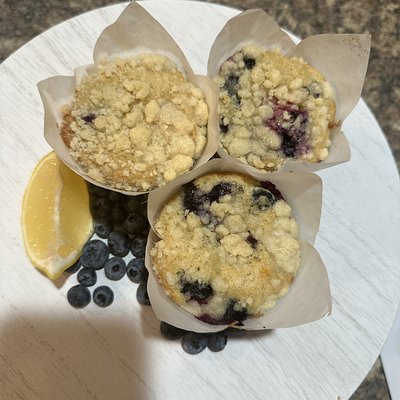Blueberry Lemon Crumb Sourdough Muffins (6)