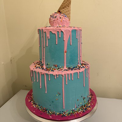 2 Tier Melting Ice Cream Cone Cake