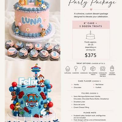 8” Cake + 3 Dozen Treats Party Package