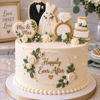 Wedding Celebration Cake With Cookies