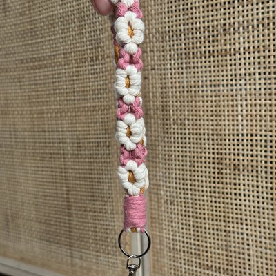 DAISY | Pretty in Pink Macrame Keychain Wristlet, Dark Pink