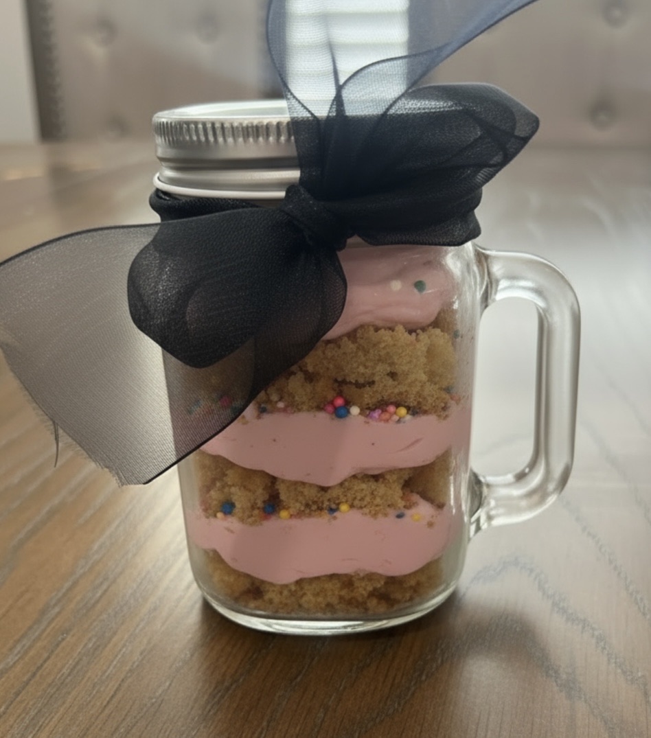 Single 8 oz Pink Frosted Cake (Cortadillos) Jar