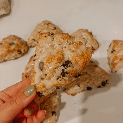 4 Sourdough Chocolate Chip Scones w/ Vanilla Glaze 