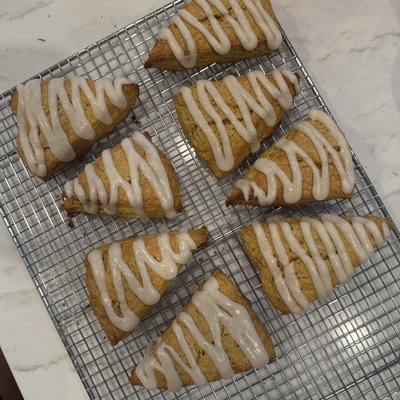 Sourdough Pumpkin scones w/ Vanilla Bean Glaze/8