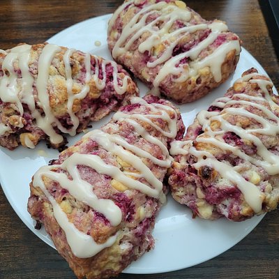 Raspberry White Chocolate Sourdough Scones