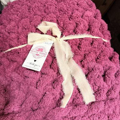 Mauve Hand Knitted Blanket 