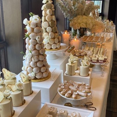 Set of 5 Wooden Buffet Displays- White *Rental*