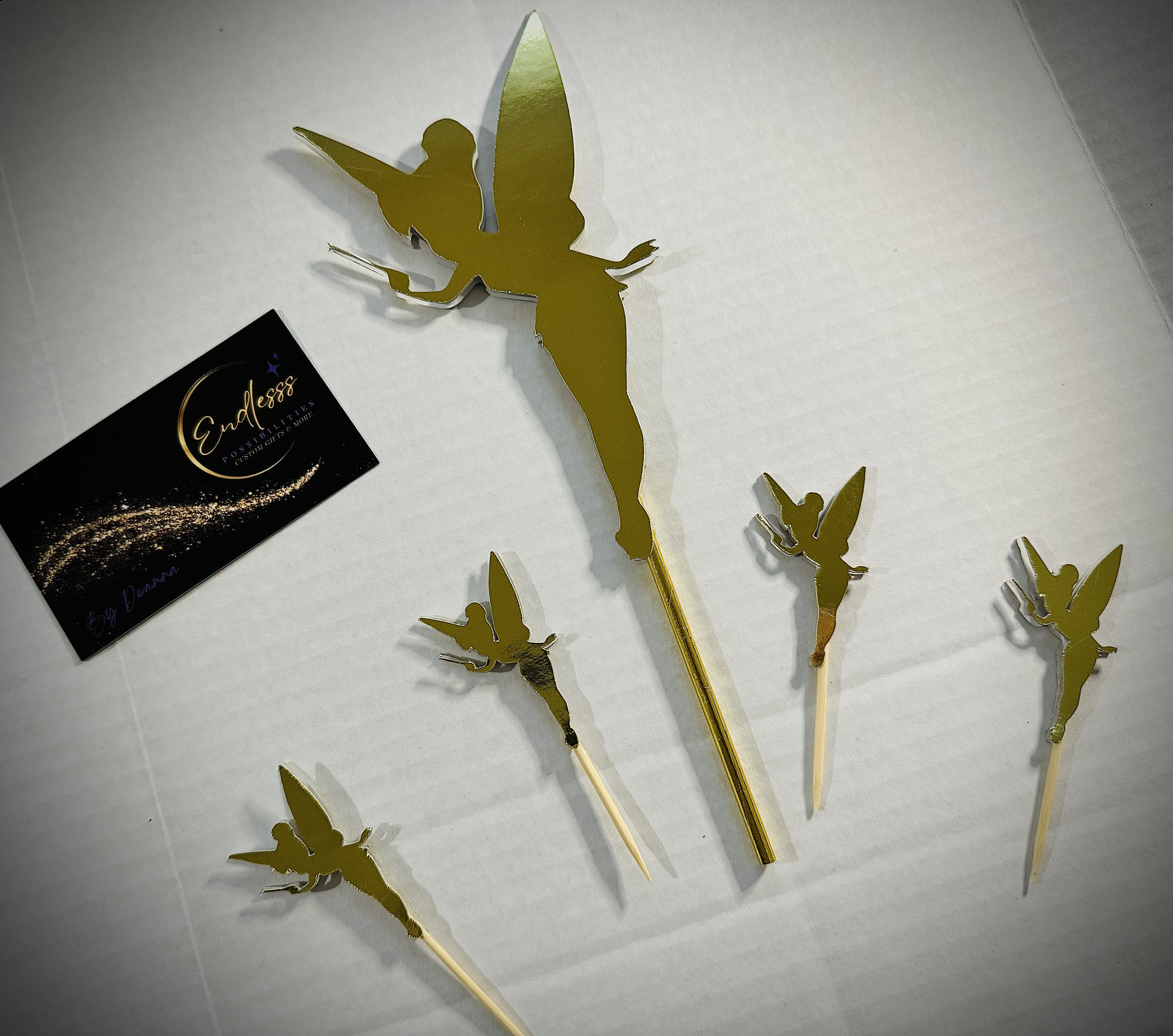All gold Tinkerbell Cake Topper With 4 Cupcake Toppers✨