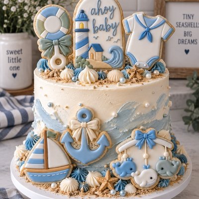 Baby Shower Celebration Cake With Cookies