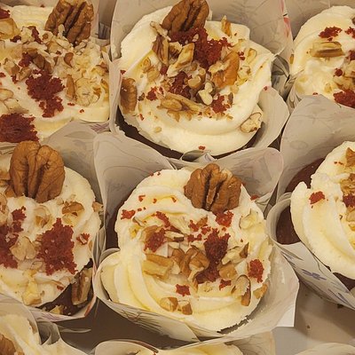 Red Velvet Cheesecake Cupcake/ Pecan Toppings 