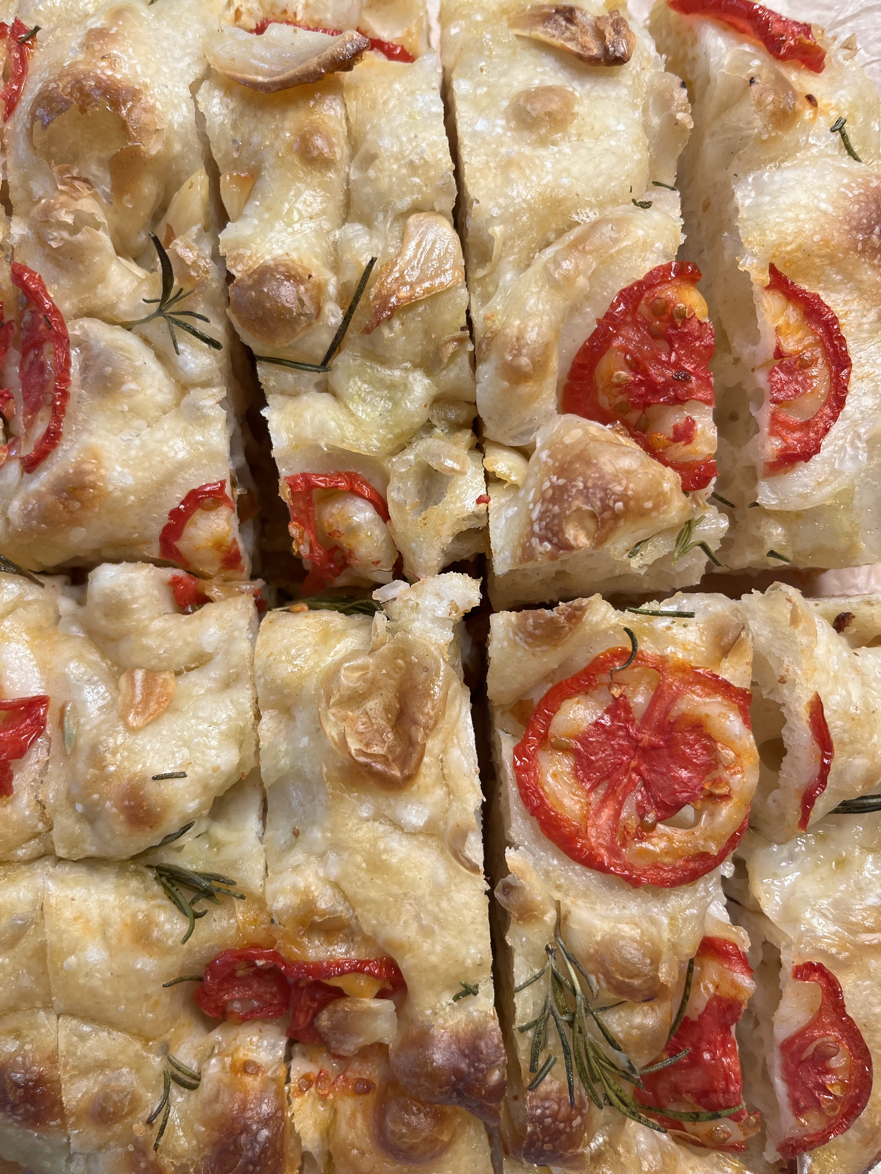 Sourdough Focaccia - Tomato, Roasted Garlic, and Rosemary