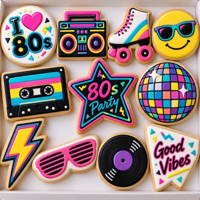 80S Birthday Party Custom Cookies