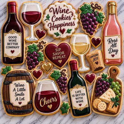 Grapes, Wine, ￼Sugar Cookies Set Dozen 