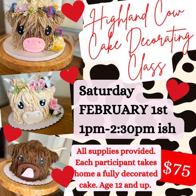 Highland Cow Cake Decorating Class Saturday February 1st