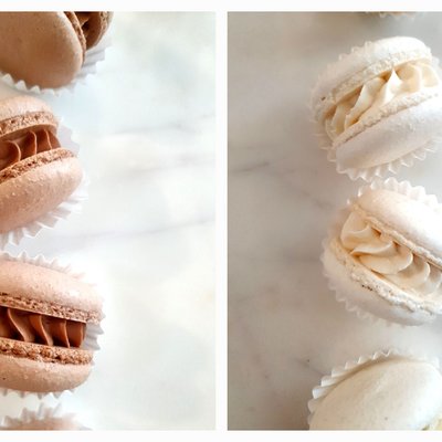 Chocolate, Vanilla Macarons 1 Dozen