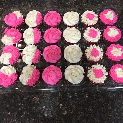 Pink & White Cupcakes. 24 Vanilla With Buttercream Frosting 
