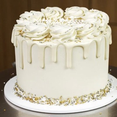 White Cake With Silver & Gold Sprinkles Cake & Icing Of Your Choice 10 Inch (serves 16-20)