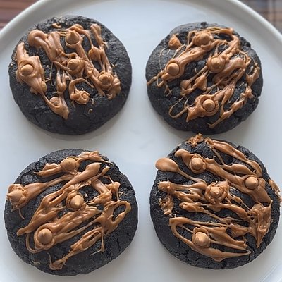 Jumbo Black Chocolate Toffee Cookies with Toffee Glaze