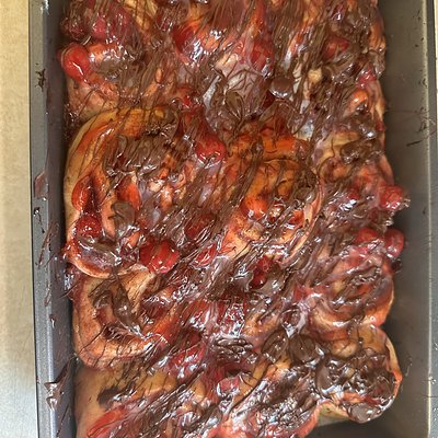 Cherry Cinnamon Rolls With Chocolate Drizzle