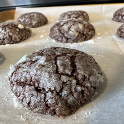 Chocolate Sourdough Crinkle Cookies