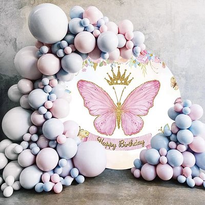 6.5ft Pink Butterfly Birthday Round Backdrop