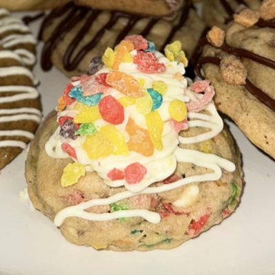 Fruity Pebbles Topped & Loaded Cookie