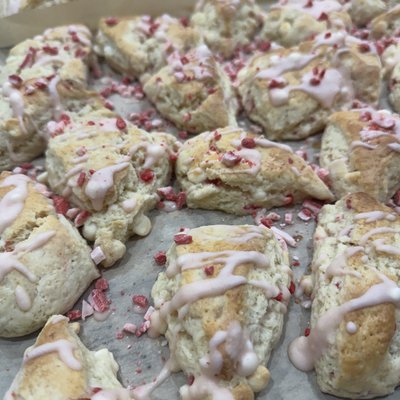 White Chocolate Candy Cane Sourdough Scones 8ct