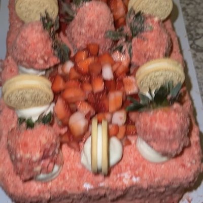 Half Sheet 2 Layer Strawberry Crunch Cake 