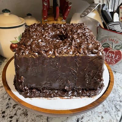 Mile High Dark Chocolate Cake with Chocolate Pecan Glaze