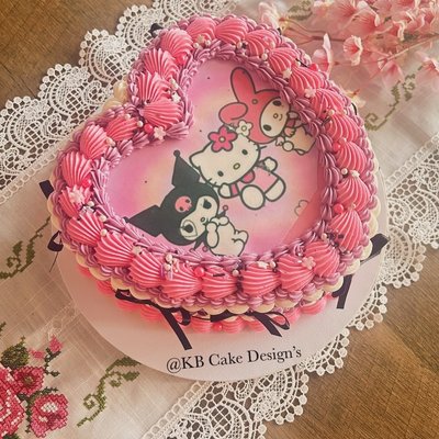 Hello kitty-Kuromi Heart Cake 9” (25+ Servings )