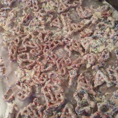 White Chocolate Cover Pretzel  With Decrations