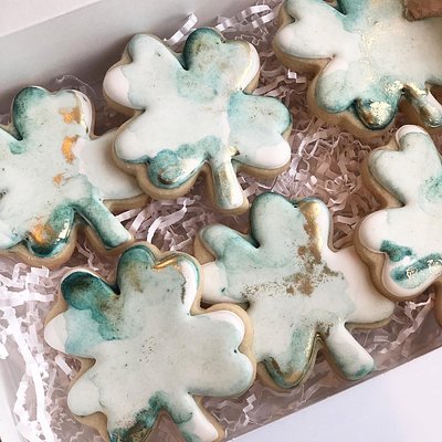 Watercolor Shamrock Cookies - Half Dozen Large