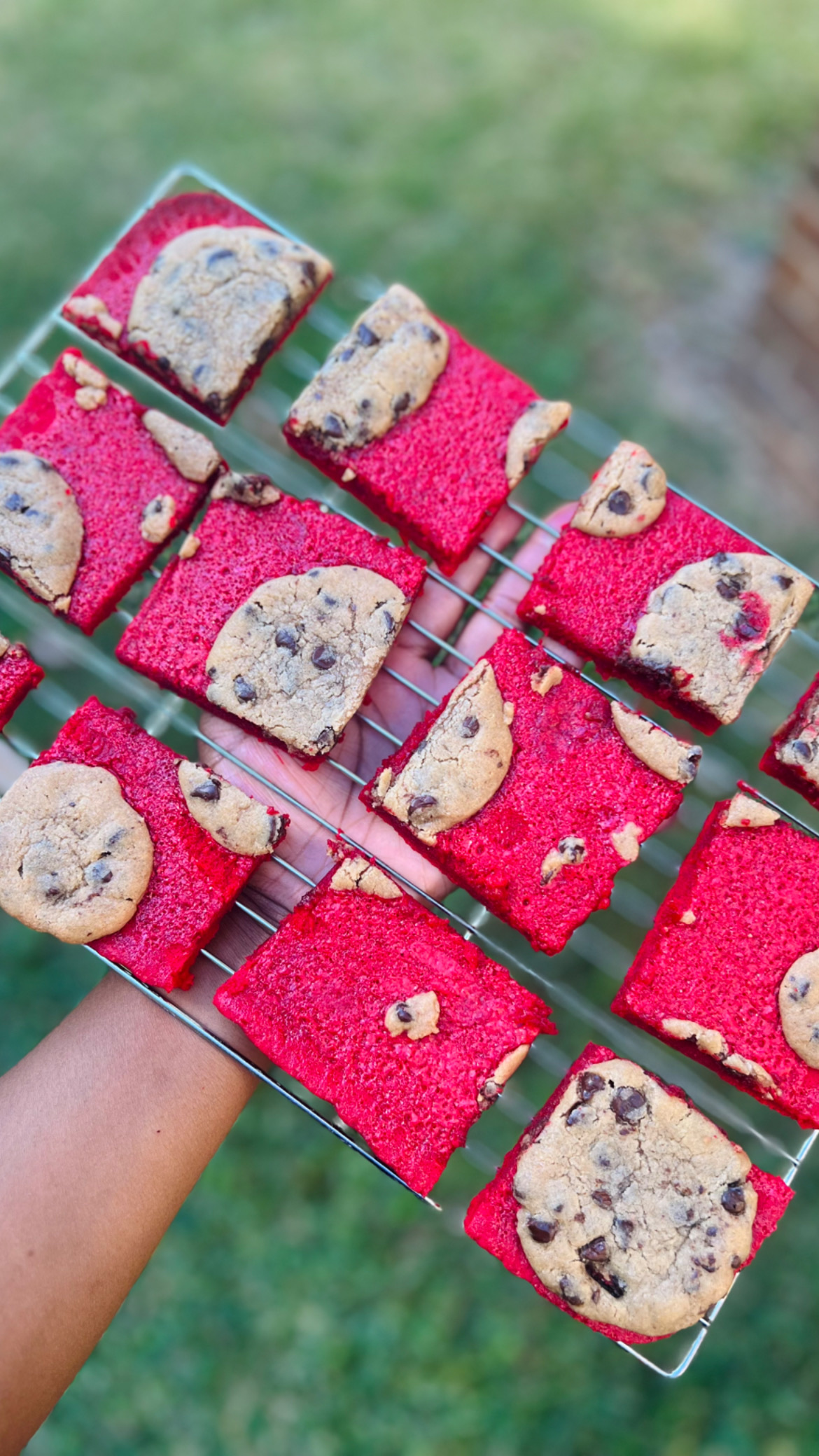 Red Velvet Brownies Top’d W/ Chocolate Chip Cookie