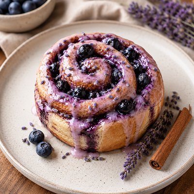 Blueberry Lavender Sourdough Cinnamon Roll
